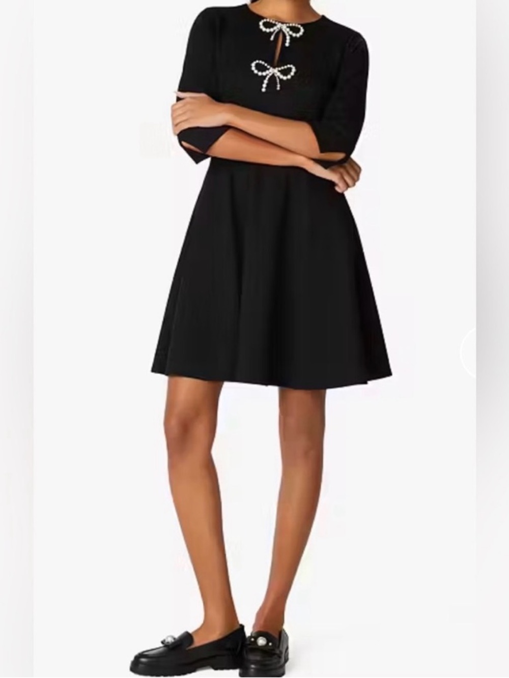 kate spade Black Fit-and-Flare Pearl Bow Accent Dress